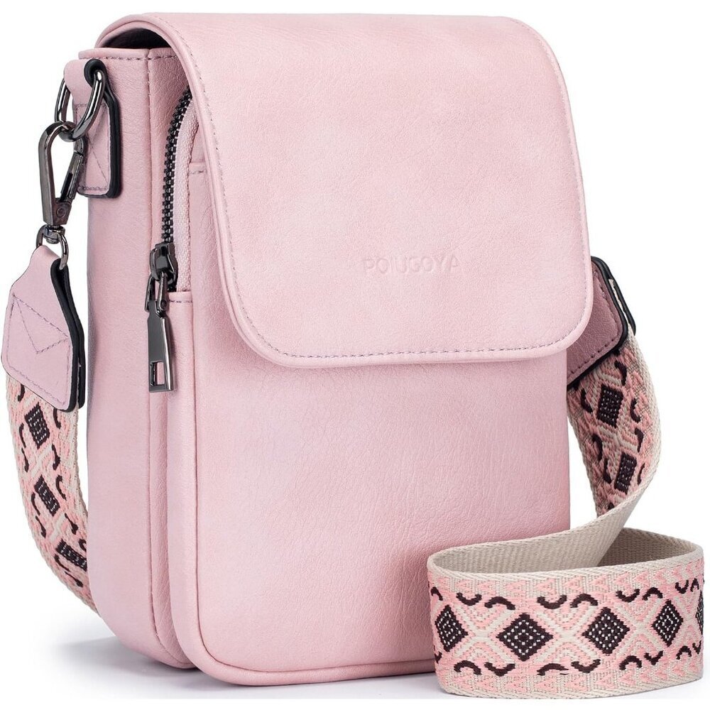 Womens A-pink Leather Purses Imported Magnetic Snap Crossbody Zipper Bag